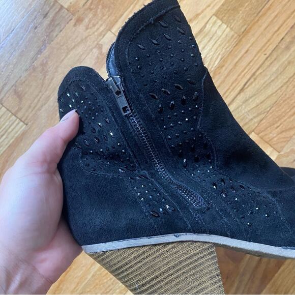Dolce by Mojo Moxy black rhinestone suede booties - Picture 3 of 8